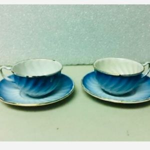 Antique, Rare, 4-pc Child’s Flow Blue Enamelware Cup and Saucer